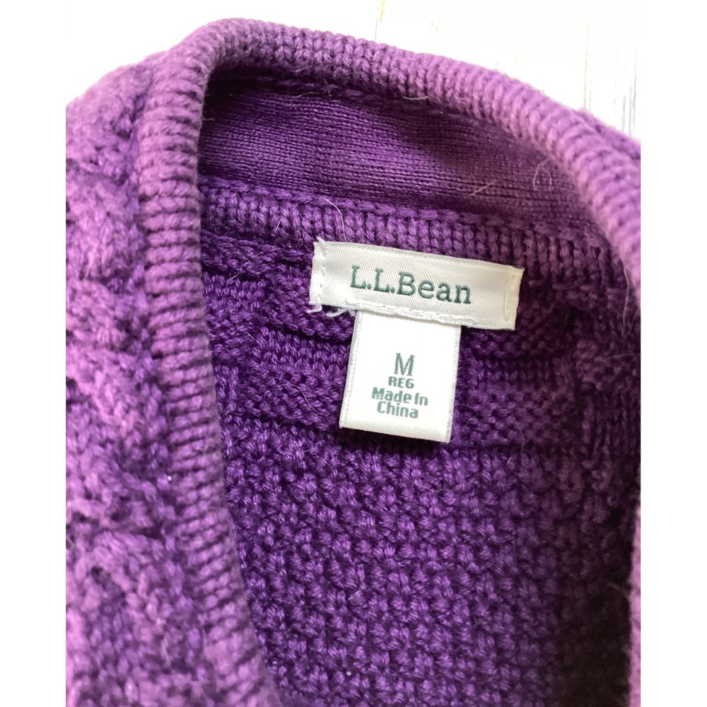 LL Bean Purple Cable Knit Cardigan Sweater Womens Medium Button Front Casual - Picture 3 of 7
